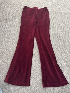 Girls Burgundy Velvet Flare Pants